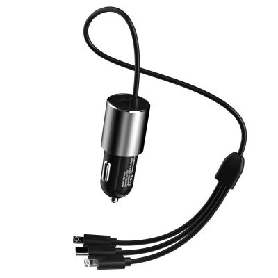 11. Dudao 3in1 USB car charger 3,4 A built-in cable Lightning / USB Type C / micro USB black (R5ProN black)