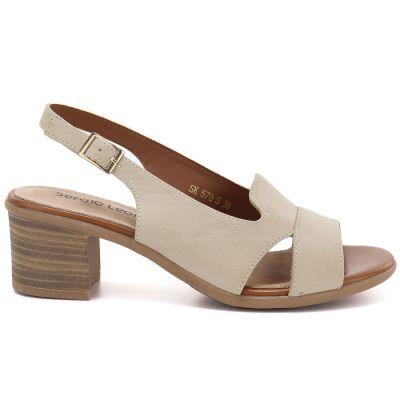2. Beige Sergio Leone SK578-S women's leather block sandals
