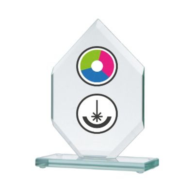 3. Glass trophy with LuxorJet color printing, engraving, and paint filling
