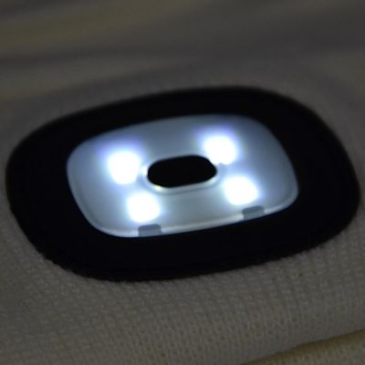 5. WHITE BEANIE WITH 4-LED HEADLAMP, 120 LM, 3 MODES, FOR OUTDOOR ACTIVITIES