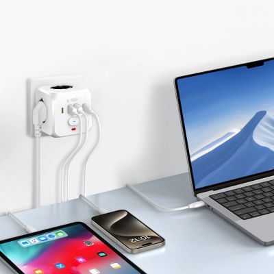 3. Tech-Protect PCL3x4 Power Strip, 2x USB-A, 2x USB-C, 3x AC Type Schuko - White