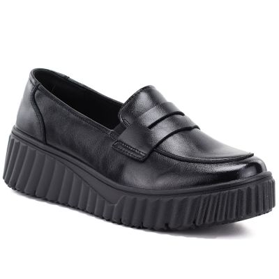 Black leather wedge moccasin shoes Vinceza 133135