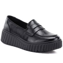 Black leather wedge moccasin shoes Vinceza 133135