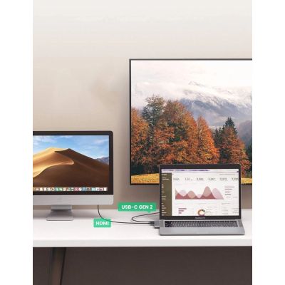 15. HUB Ugreen 60559 2x USB-C / USB-C PD (Thunderbolt 3, 100W, 4K 60 Hz, 10 Gbps) / HDMI 4K 30 Hz / 3x USB 3.0 for MacBook Pro / Air - Gray