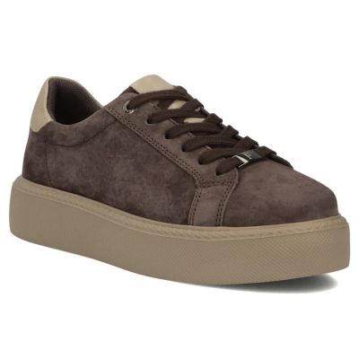 Women's leather platform sneakers, brown, Filippo DP6119