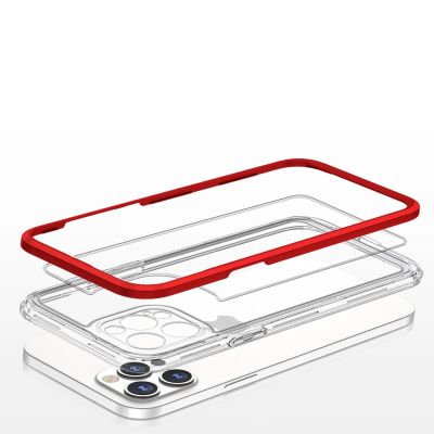 5. Clear 3in1 case for iPhone 12 Pro frame gel cover red