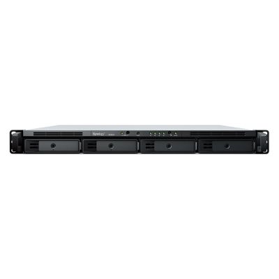 NAS Synology RS822+; 1U RACK; 4x (3.5" SATA HDD/2.5" SATA SSD); AMD Ryzen V1500B; 2 GB DDR4 ECC SODIMM (max. 32 GB), 4x 1GbE RJ-45