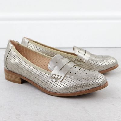 2. Women's openwork loafers, metallic gold, Potocki 12581