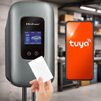 14. Qoltec EV Charging Station Type 2 for Electric and Hybrid Vehicles | 3 Phases | 22 kW | 32 A | Wi-Fi | LCD | RFID | Smart Life | TUYA | Wallbox | 5 m