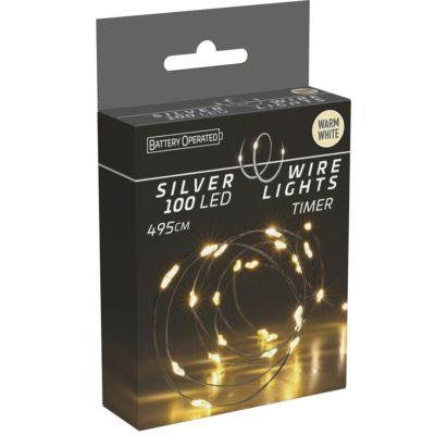 5. BATTERY-OPERATED WIRE LAMPS GARLAND 100 LED WARM WHITE TIMER