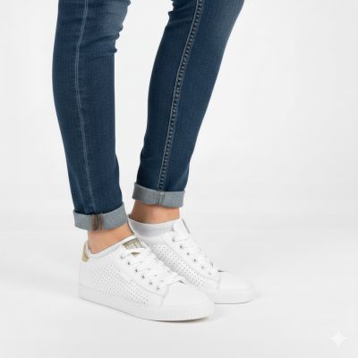 5. Women's low-top sneakers, openwork, eco-leather, white, Big Star TT274020