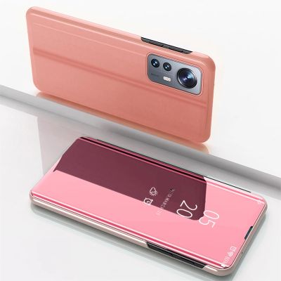 2. Clear View Case cover for Xiaomi 12 Lite cover with a flap pink