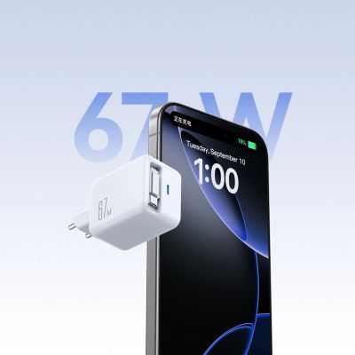 4. Joyroom JR-TCL06 67W GaN Wall Charger with Built-in Retractable USB-C Cable - White