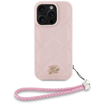 2. Karl Lagerfeld Quilted Initial Logo & Chain Strap iPhone 16 Pro Case - Pink