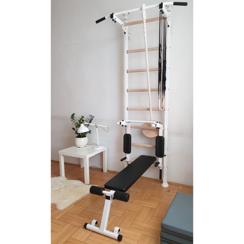 26. GYMNASTIC LADDER, HAND BAR, BENCH, CHILDREN'S ACCESSORIES, WHITE MAT BENCHK 414