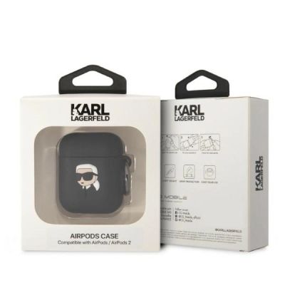 3. Karl Lagerfeld KLA2RUNIKK AirPods 1/2 cover black/black Silicone Karl Head 3D