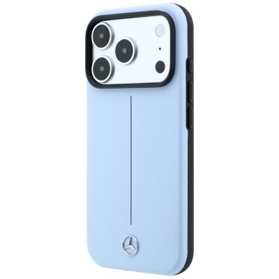 2. Mercedes Leather Semi Wrap Iconic Line MagSafe Case for iPhone 18 Pro / 17 Pro - Blue