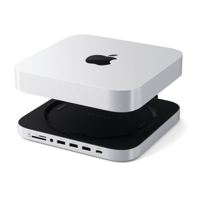 2. Satechi Stand & Hub - stand and hub for Mac Mini/Studio (USB-C 3.2, USB-A 3.2, 2x USB-A 3.0, 3.5mm jack, micro/SD port, NVMe/M.2 SATA SSD)