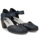 3. Women's leather sandals with a comfortable heel, openwork, navy blue, Rieker 40902-14