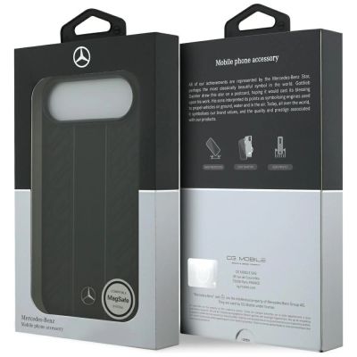 8. Mercedes Leather Laurel Leaves Stripes MagSafe Case for iPhone 17 Air - Black