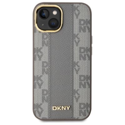 3. DKNY Leather Checkered Mono Pattern MagSafe iPhone 15 Plus Case - Beige