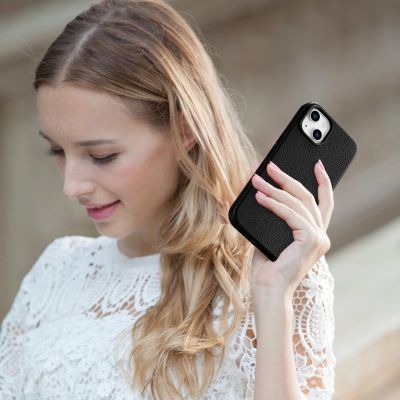 20. iCarer Litchi Premium Leather Case iPhone 14 Plus Magnetic Leather Case with MagSafe Black (WMI14220711-BK)