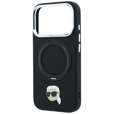 6. Karl Lagerfeld with Ring Stand 360 Karl Head Pin MagSafe Case for iPhone 18 Pro Max / 17 Pro Max - Black