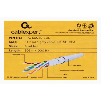 3. FTP cable GEMBIRD FPC-5004E-SOL (F/UTP - F/UTP; FTP; 305m; cat. 5e; gray)