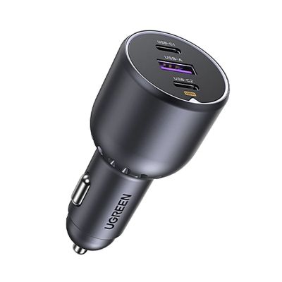 4. Ugreen EC705 130 W car charger, 2x USB-C, 1x USB-A – grey