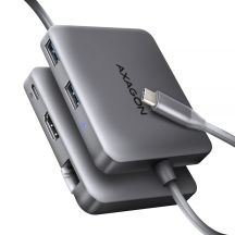 Axagon N HMC-5HL USB 5 Gbps hub, 2x USB-A, HDMI 4K/60 Hz, RJ-45 GLAN, PD 100 W, USB-C cable, wired, USB 3.2 Gen 1 (3.1 Gen 1) Type-C, Silver