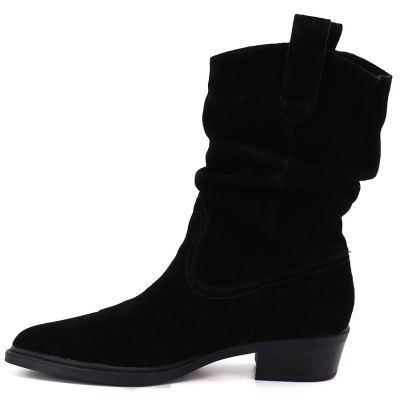 3. Black Ruched Leather Cowboy Ankle Boots for Women Sergio Leone BT-16-S