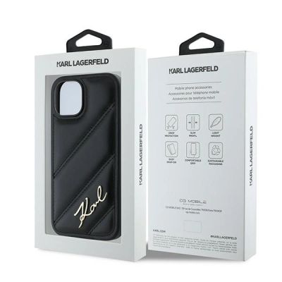 8. Karl Lagerfeld Diagonal Quilted Script case for iPhone 14 / 15 / 13 - black