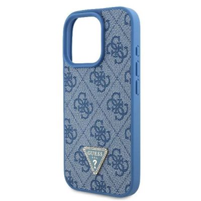 6. Guess Leather Metal Logo Strass Crossbody Case for iPhone 16 Pro - Blue