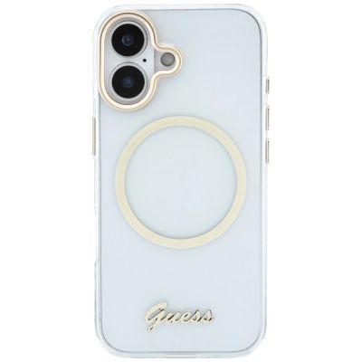 3. Guess IML Script Metal MagSafe Case for iPhone 17 - Transparent