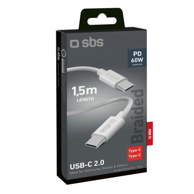 2. SBS TECABLETISSUETCCG USB-C - USB-C 1.5m 60W braided cable - gray