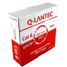 Q-LANTEC U/UTP category 6 network cable, twisted pair, PVC, Eca 4PR, 1Gb/s (10Gb/s up to 55m), gray, 100m (KIU6PVC100Q)