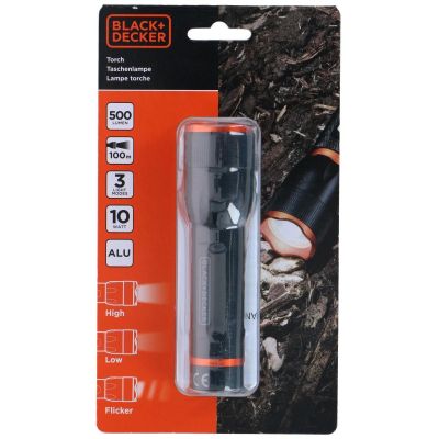 7. Tactical Aluminium Flashlight 10 W, 500 Lumens, BLACK+DECKER