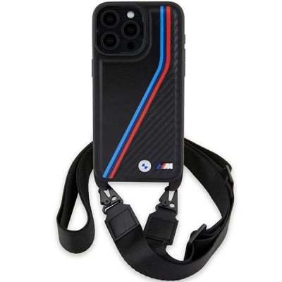 2. BMW M Edition Carbon Tricolor Lines & Strap case for iPhone 15 Pro Max - black