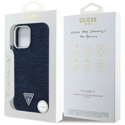 8. Guess Denim Triangle Logo MagSafe iPhone 16 Pro Case - Blue