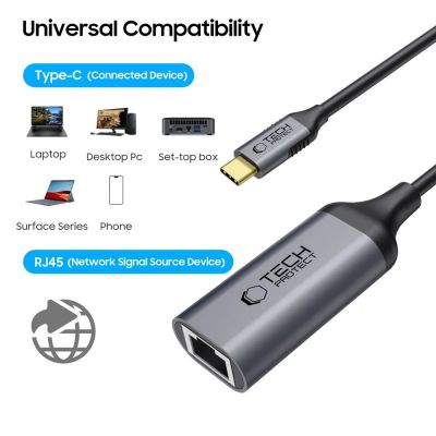 2. Tech-Protect UltraBoost USB-C to Ethernet RJ45 1000Mbps Adapter - Black