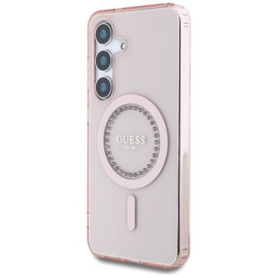 2. Guess Rhinestones Printed Classic Logo MagSafe Samsung Galaxy S25 Case Pink