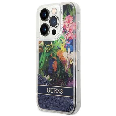 2. Guess Flower Liquid Glitter case for iPhone 14 Pro Max - blue