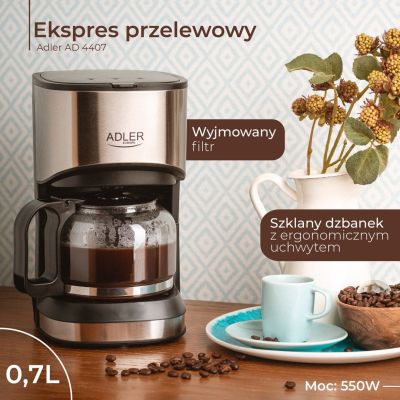 10. Adler AD 4407 drip coffee maker (550W; black)