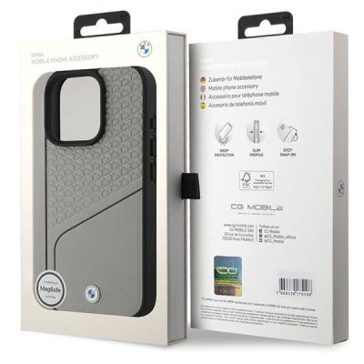 7. BMW Sign Leather Textured and Line MagSafe iPhone 16 Pro Case - Gray