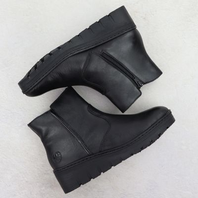 11. Women's leather wedge ankle boots black Rieker X9165-01