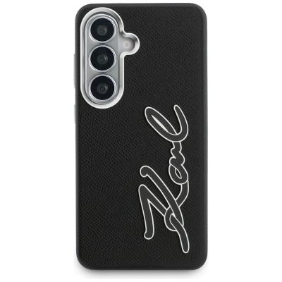 3. Karl Lagerfeld Grained Signature Metal Resin Logo Case for Samsung Galaxy S26 - Black