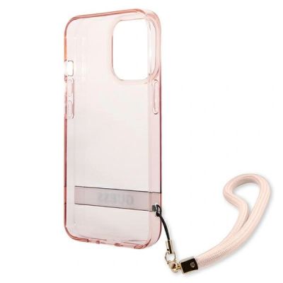 7. Guess Translucent Stap Case for iPhone 13 Pro Max - Pink