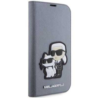 5. Karl Lagerfeld KLBKP14XSANKCPG iPhone 14 Pro Max 6.7" bookcase silver/silver Saffiano Karl & Choupette