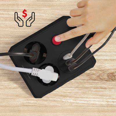 10. MACLEAN POWER STRIP, EXTENSION CORD 2 OUTLETS + 3XUSB, 110-240V AC 50/60HZ, 2.1A MAX 2500W, 1.5M, BLACK MCE387 B
