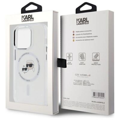 8. Karl Lagerfeld IML Metal Karl & Choupette Head MagSafe Case for iPhone 14 Pro Max - White